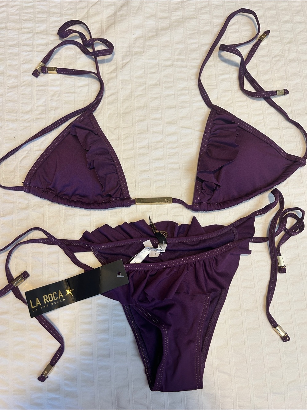 La Roca On the beach purple bikini Ruffle Triangle Bikini Set size S
